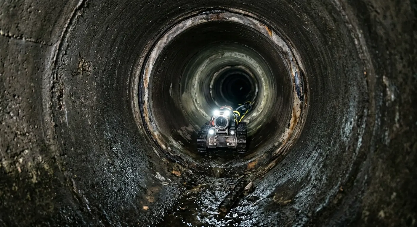 Robotic sewer camera inspecting pipe interior for Drain Snake Service in Ashwaubenon